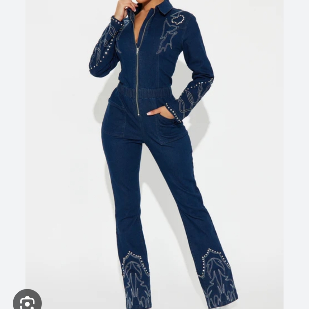 Beyonce Ready-Cowgirl/Cowboy Fashion Nova Navy Jumpsuit with Embellishments